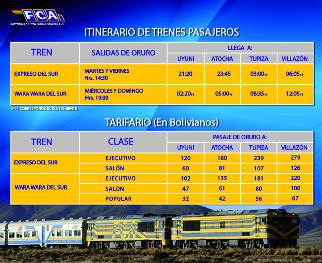 oruro to uyuni train schedule and prices